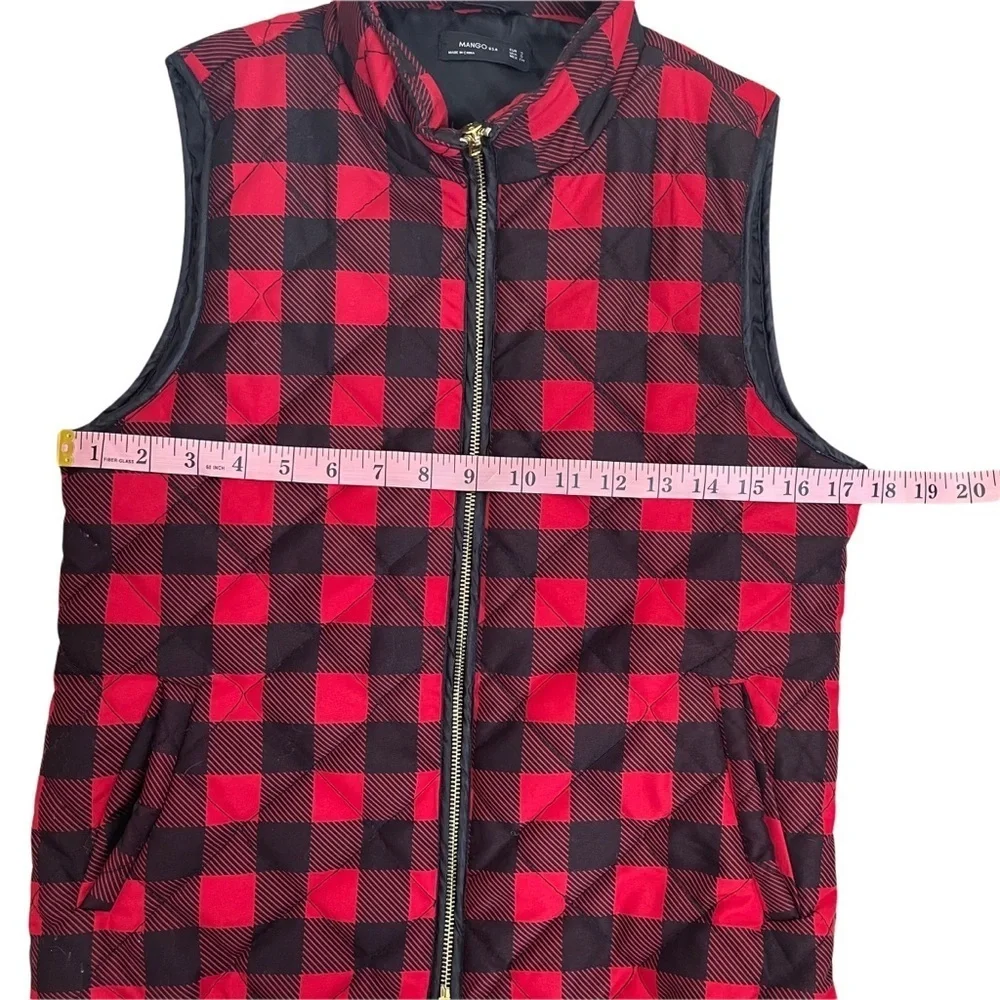 Mango Red & Black Buffalo Plaid Zip Up‎ Vest Women's Small